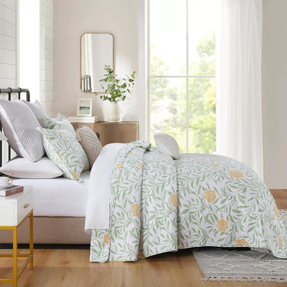 Queen Comforter Set for Bed Floral Quilt Queen size-100% Cotton Yellow,Green,sage Bedspreads (90 * 98 Inch) with 2 Pillow Shams, Lightweight Garden Bedding Spring and Summer Style
