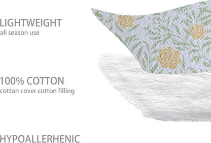 Queen Comforter Set for Bed Floral Quilt Queen size-100% Cotton Yellow,Green,sage Bedspreads (90 * 98 Inch) with 2 Pillow Shams, Lightweight Garden Bedding Spring and Summer Style