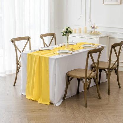 6Pack 9ft Chiffon Table Runner 14x108 Inch Sheer Romantic Table Runner for Wedding Birthday Party Bridal Shower Outdoor Decoration -Yellow