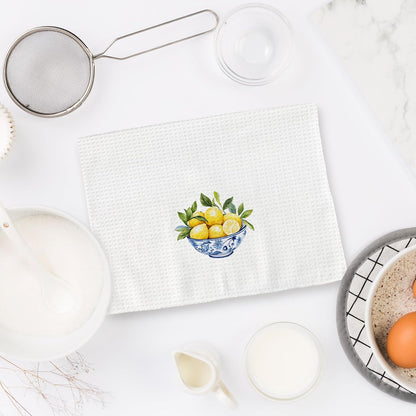 Chinoiserie Decor Lemon Kitchen Towels Set of 2 - Blue White Porcelain Dish Towels, Yellow Lemon Decorative Hand Towel for Bathroom Kitchen, LemonKitchen Decor and Accessories(16x24 Inch)