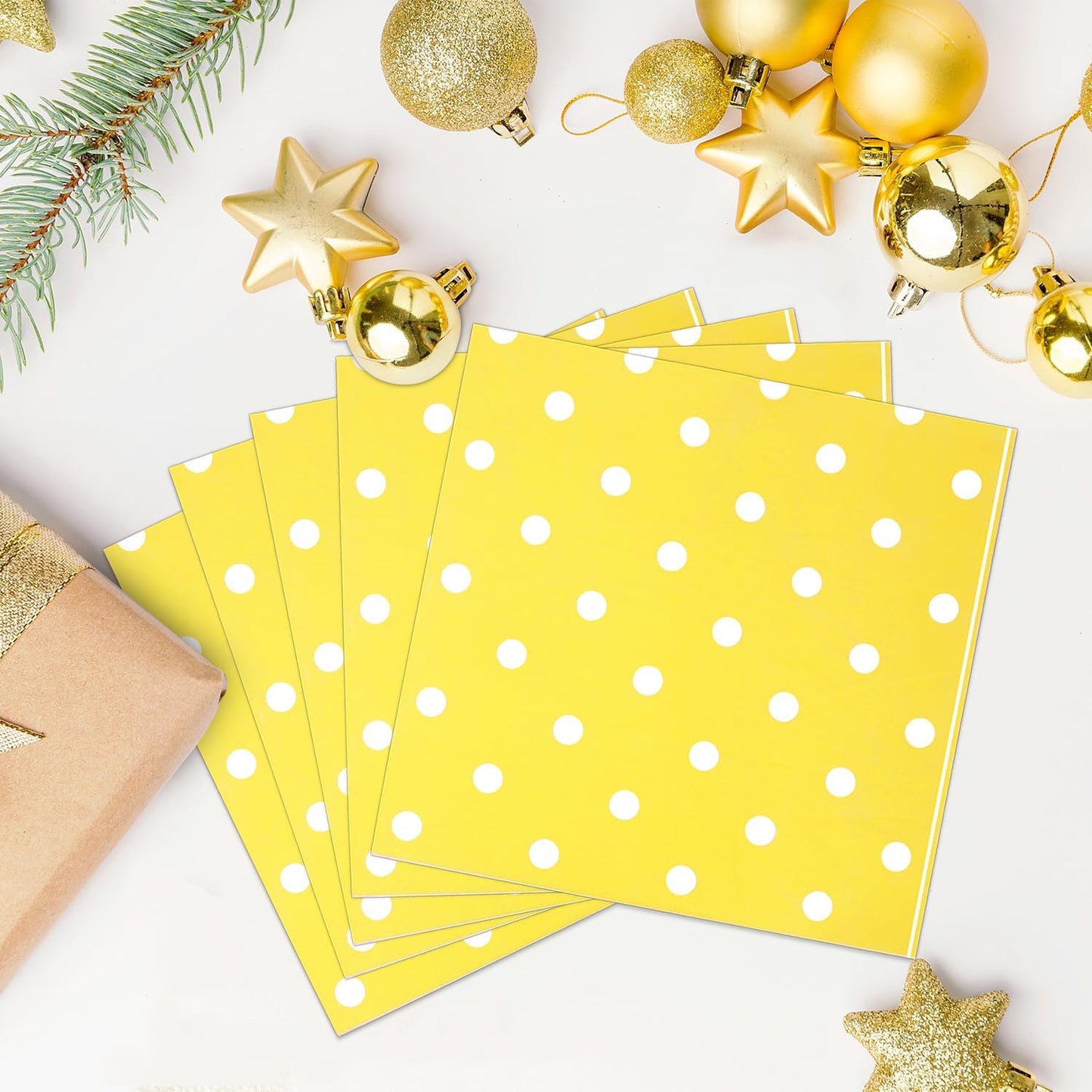 Youmewell Disposable Paper Party Napkins Yellow Polka Dot 60 Count