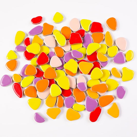 454g (1 LB) Mosaic Tiles for Crafts Bulk Mini Pebbles Ceramic Tile Mosaic Supplies, Broken Small Tiles for Mosaics Kits for DIY Mosaic Making Art Craft Red, Yellow Orange(OP586)