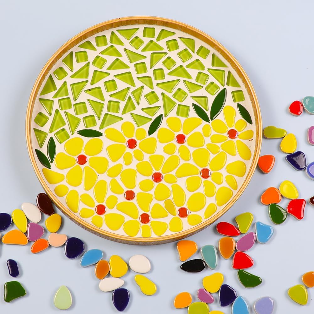 454g (1 LB) Mosaic Tiles for Crafts Bulk Mini Pebbles Ceramic Tile Mosaic Supplies, Broken Small Tiles for Mosaics Kits for DIY Mosaic Making Art Craft Red, Yellow Orange(OP586)