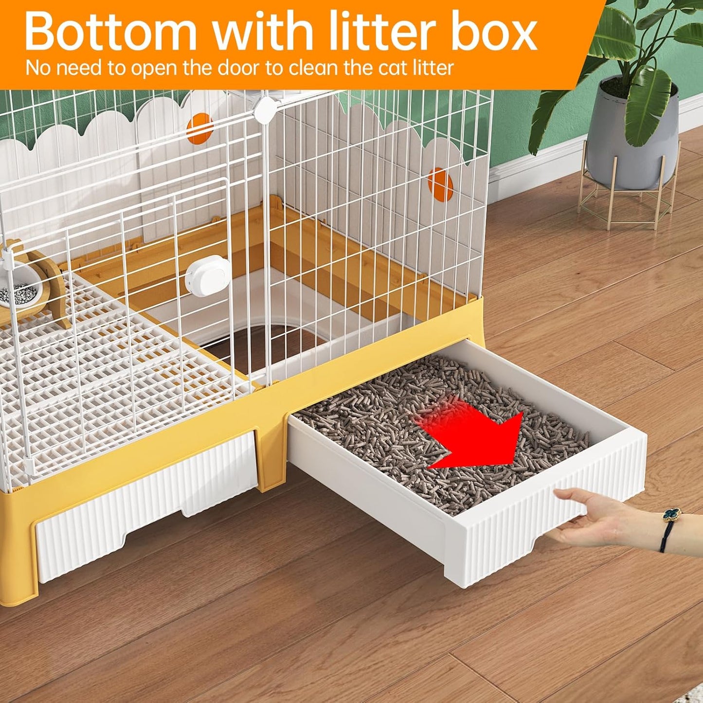 3 Tier Cat Cage, 35.5" L x 21.6" W x 62.2" H | With Litter Box and Wheels, Indoor Cat Playpen Kennel Crate, Detachable Wire Pet Enclosure, 10.2" Litter Guard Shield