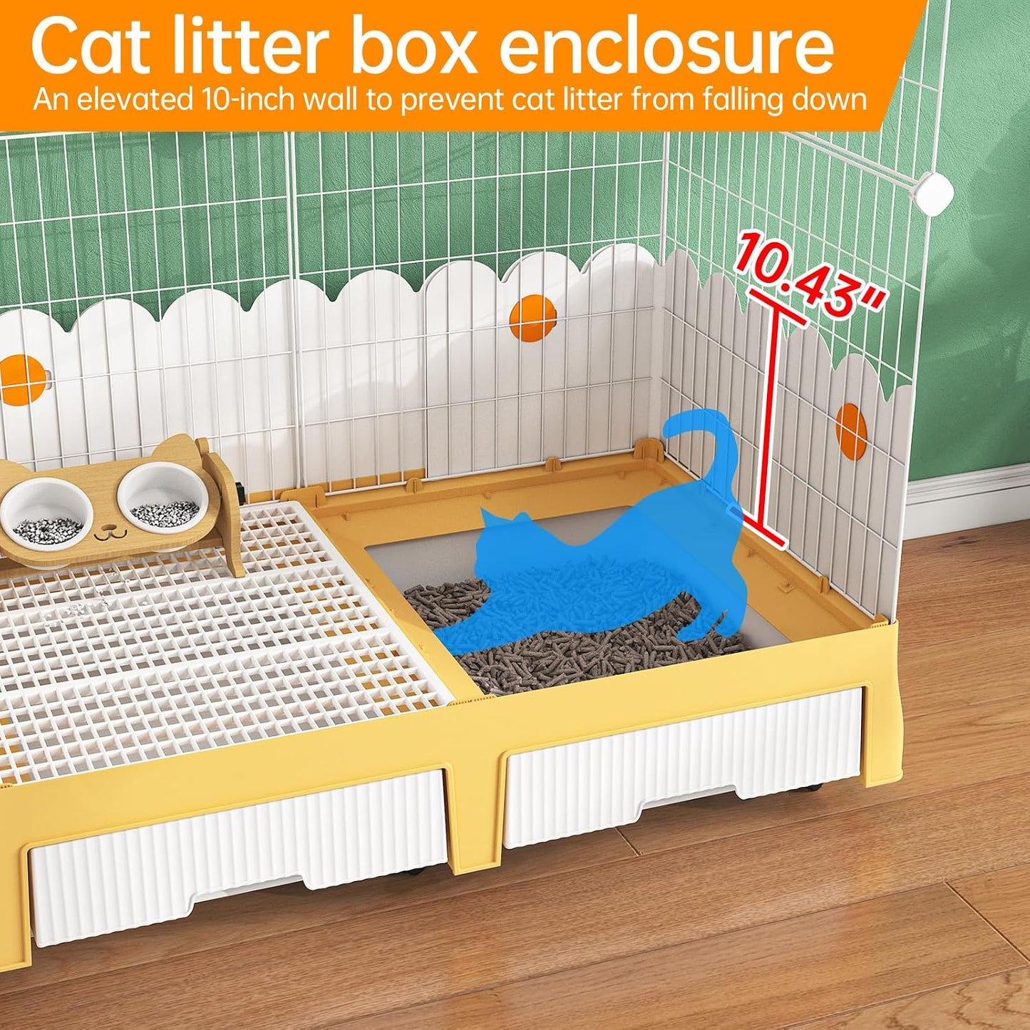 3 Tier Cat Cage, 35.5" L x 21.6" W x 62.2" H | With Litter Box and Wheels, Indoor Cat Playpen Kennel Crate, Detachable Wire Pet Enclosure, 10.2" Litter Guard Shield