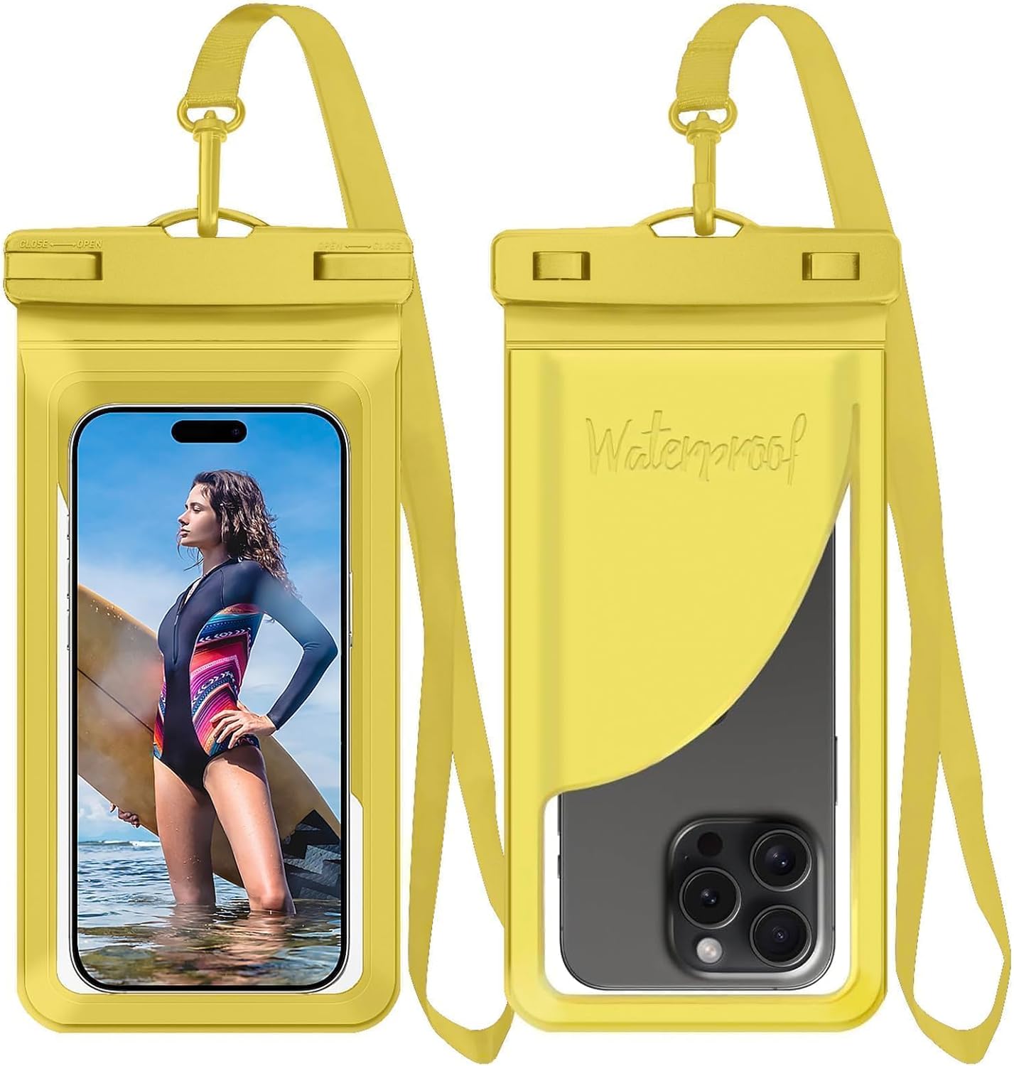 Waterproof Phone Pouch for iPhone 17 16 15 Pro Max IPX8 Yellow-8.3 | Card Pocket, Lightweight, Large Cellphone Dry Bag, IPX8 Rated, Beach Essential, Cruise Ship, 1 Pack, 8.3 inch