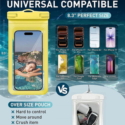 Waterproof Phone Pouch for iPhone 17 16 15 Pro Max IPX8 Yellow-8.3 | Card Pocket, Lightweight, Large Cellphone Dry Bag, IPX8 Rated, Beach Essential, Cruise Ship, 1 Pack, 8.3 inch