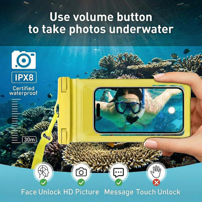 Waterproof Phone Pouch for iPhone 17 16 15 Pro Max IPX8 Yellow-8.3 | Card Pocket, Lightweight, Large Cellphone Dry Bag, IPX8 Rated, Beach Essential, Cruise Ship, 1 Pack, 8.3 inch