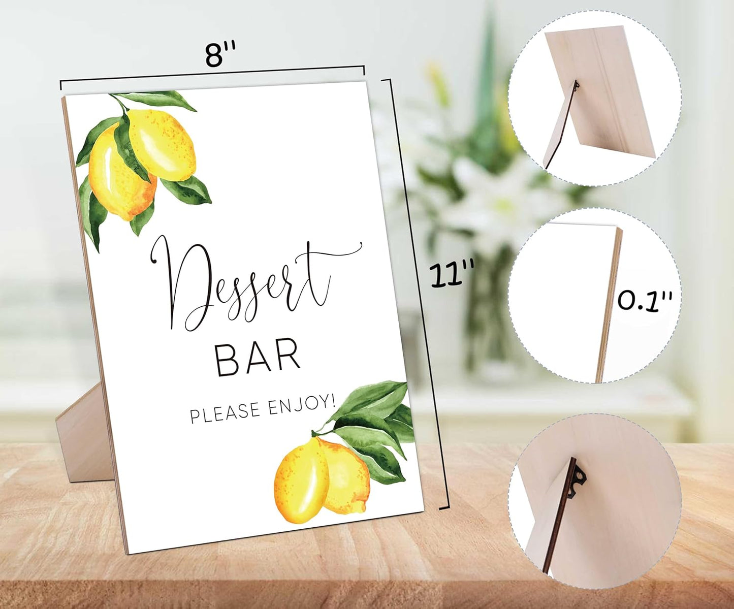 Dessert Bar Sign for Wedding Reception, Wooden Sign With Stand, Lemon Dessert Table Sign, Wedding Favor Signs, Party Supplies, Bridal Shower Centerpieces, Engagement Party Decorations-2