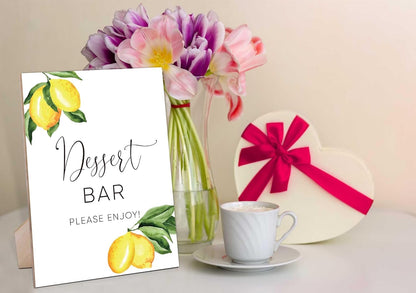Dessert Bar Sign for Wedding Reception, Wooden Sign With Stand, Lemon Dessert Table Sign, Wedding Favor Signs, Party Supplies, Bridal Shower Centerpieces, Engagement Party Decorations-2