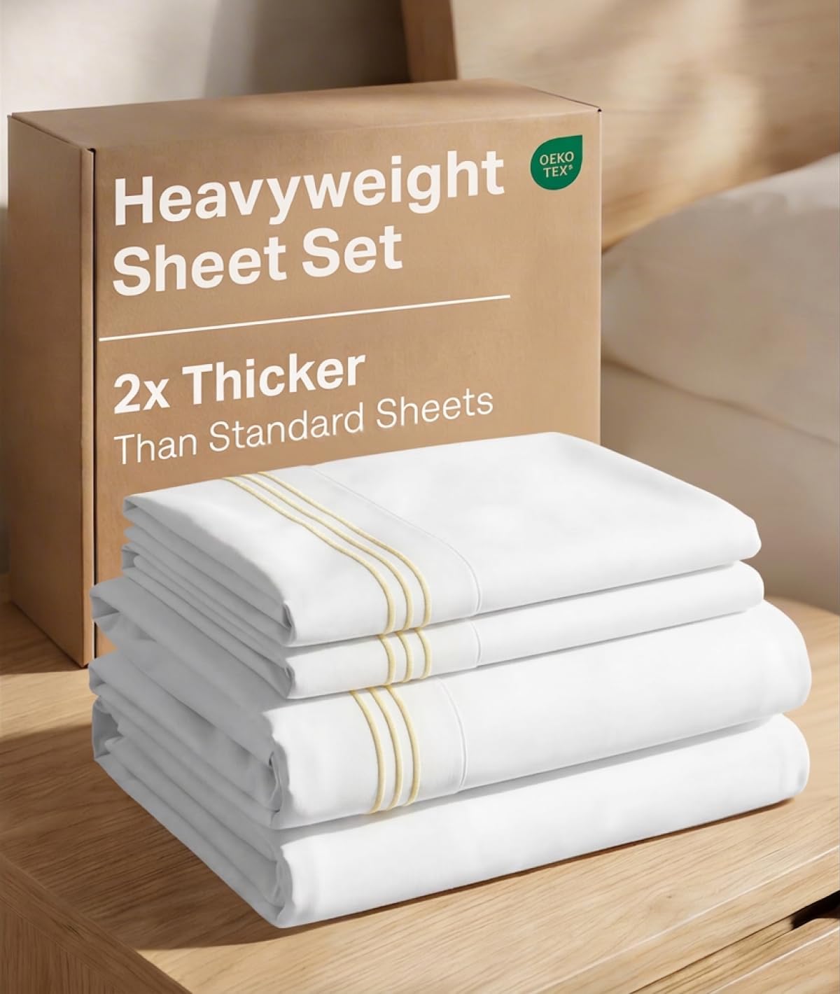 Extra Thick Heavyweight King Size 4 Piece Bed Sheet Set - Embroidery Bed Sheets - Ultra-Soft & Wrinkle Free - Super Luxury Queen Bed Set - Premium Hotel Quality Bedding w/ Deep Pockets - Butter Yellow