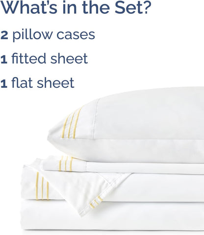 Extra Thick Heavyweight King Size 4 Piece Bed Sheet Set - Embroidery Bed Sheets - Ultra-Soft & Wrinkle Free - Super Luxury Queen Bed Set - Premium Hotel Quality Bedding w/ Deep Pockets - Butter Yellow