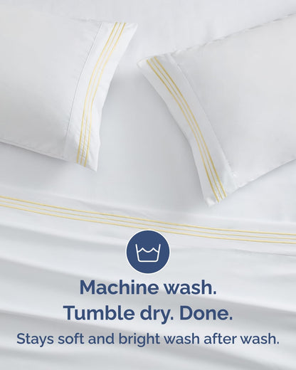 Extra Thick Heavyweight King Size 4 Piece Bed Sheet Set - Embroidery Bed Sheets - Ultra-Soft & Wrinkle Free - Super Luxury Queen Bed Set - Premium Hotel Quality Bedding w/ Deep Pockets - Butter Yellow