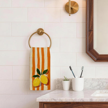 Lemon Kitchen Towels 16x24 Inches, Trendy Retro Terracotta Orange Striped Lemon Fruit Decorative Hand Tea Dish Towels for Bathroom Kitchen