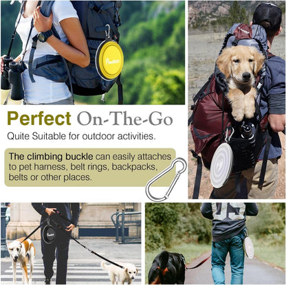 Collapsible Travel Dog Bowls 2 Pack with Lids&Carabiners Silicone | Feeding Watering Bowls for Dogs Cats, Collapsable Water Feeder Food Bowl for Walking Traveling Home Use, Yellow + Black
