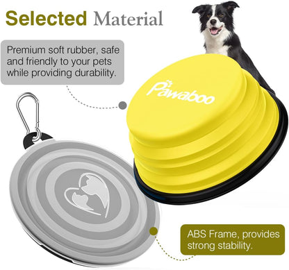 Collapsible Travel Dog Bowls 2 Pack with Lids&Carabiners Silicone | Feeding Watering Bowls for Dogs Cats, Collapsable Water Feeder Food Bowl for Walking Traveling Home Use, Yellow + Black