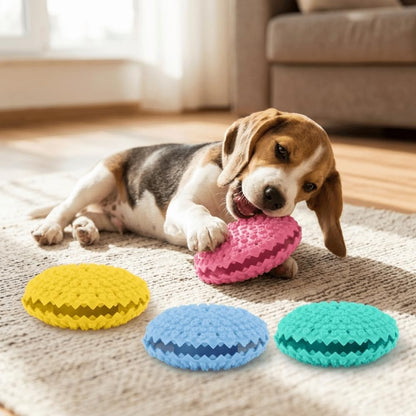 Dog Food Dispensing Chew Toy Interactive Puzzle Feeder, TPR Gum Massage Bite Toy, 4.3 in, Red Yellow Blue Green(Blue)