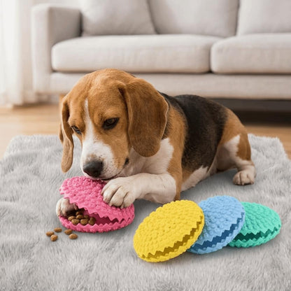 Dog Food Dispensing Chew Toy Interactive Puzzle Feeder, TPR Gum Massage Bite Toy, 4.3 in, Red Yellow Blue Green(Blue)