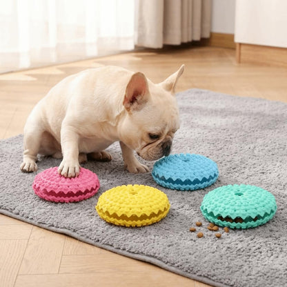 Dog Food Dispensing Chew Toy Interactive Puzzle Feeder, TPR Gum Massage Bite Toy, 4.3 in, Red Yellow Blue Green(Blue)