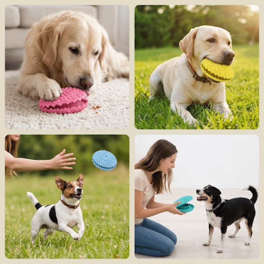 Dog Food Dispensing Chew Toy Interactive Puzzle Feeder, TPR Gum Massage Bite Toy, 4.3 in, Red Yellow Blue Green(Blue)
