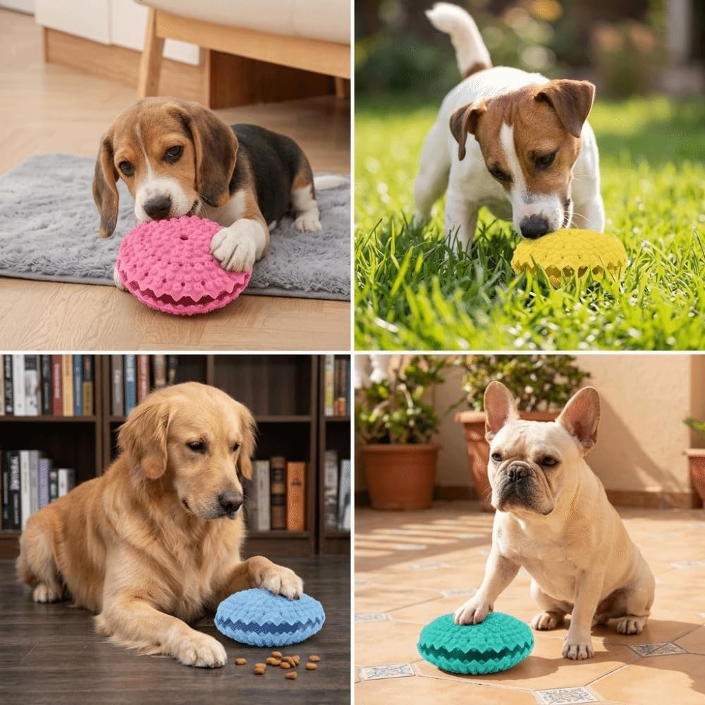 Dog Food Dispensing Chew Toy Interactive Puzzle Feeder, TPR Gum Massage Bite Toy, 4.3 in, Red Yellow Blue Green(Blue)