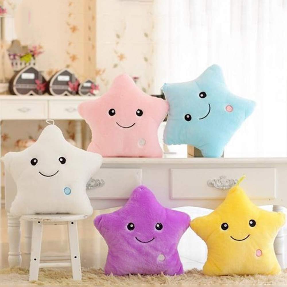 Creative Twinkle Star Shaped Plush Pillow, LED Night Light Glowing Cushions Plush Stuffed Toys Gifts for Kids, Decoration (Yellow)