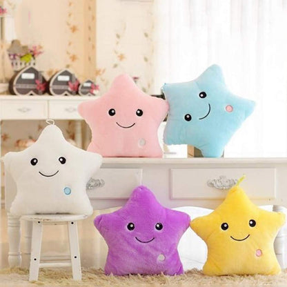 Creative Twinkle Star Shaped Plush Pillow, LED Night Light Glowing Cushions Plush Stuffed Toys Gifts for Kids, Decoration (Yellow)