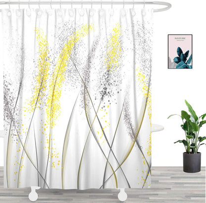 Unique Design Abstract Black and Yellow Plants Dandelion Fabric Shower Curtain, Mordern Art Curtain for Bathroom Décor Machine Washable 71" x 71", White