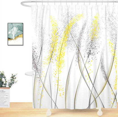 Unique Design Abstract Black and Yellow Plants Dandelion Fabric Shower Curtain, Mordern Art Curtain for Bathroom Décor Machine Washable 71" x 71", White