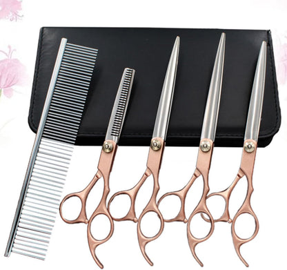 7 Inches Metallic Yellow Grooming Scissors Kit with 6pcs Stainless Steel Hairdressing Scissors Set, Ergonomic Handle, Damage Hair Resistant, Storage Bag Included for Professional
