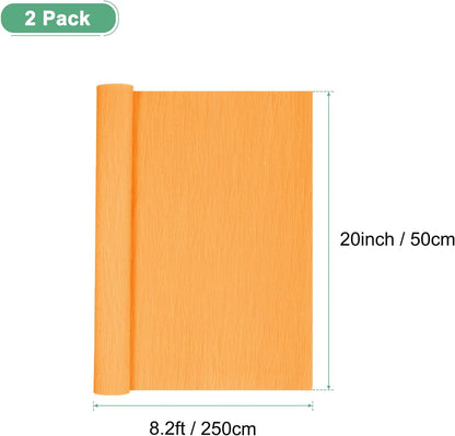2-Pack Crepe Paper, 8.2ft x 20" /250 x 50cm(LxW) Soft Wide Crepe Paper Streamer Sheet, Decorative Craft Streamer for DIY Craft/Flower Making/Decoration [Orange]