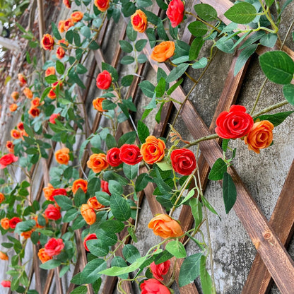 6FT Bendable Yellow Orange Rose Flower Garland, Artificial Silk Wild Roses Vine Leaves Hanging Flowers for Wall Fireplace Fence Trellis Wedding Home Spring Summer Decor(2PC)