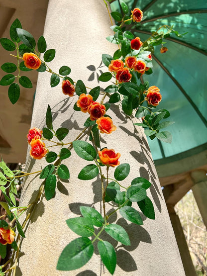 6FT Bendable Yellow Orange Rose Flower Garland, Artificial Silk Wild Roses Vine Leaves Hanging Flowers for Wall Fireplace Fence Trellis Wedding Home Spring Summer Decor(2PC)