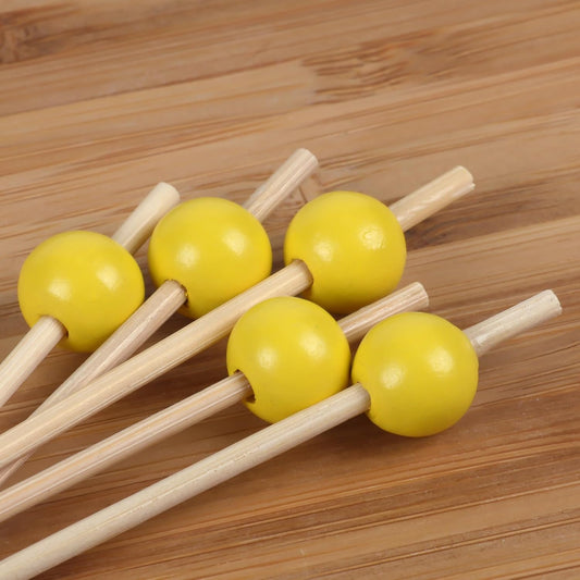 Decorative Ball End Cocktail Fruit Sandwich Picks Skewers for Catered Events, Holiday's, Restaurants or Buffets Party Supplies - 4.7" Bright Yellow, 100 pcs