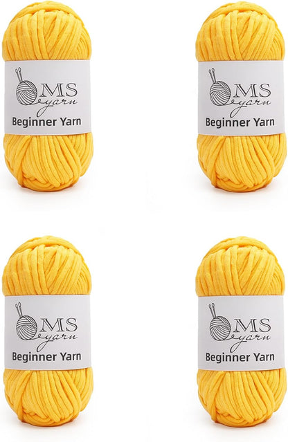 200g Beginner-Friendly Yarn for Crocheting and Knitting, 4 Pack 320 m Worsted-Weight Medium #4; Easy-to-See Stitches with No Splitting Soft & Thick Yarn for Amigurumi and DIY Projects- Lemon Yellow