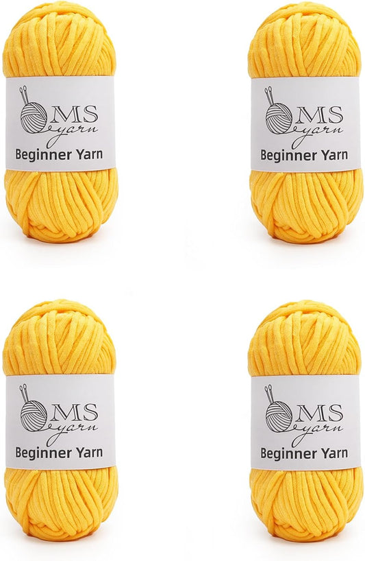 200g Beginner-Friendly Yarn for Crocheting and Knitting, 4 Pack 320 m Worsted-Weight Medium #4; Easy-to-See Stitches with No Splitting Soft & Thick Yarn for Amigurumi and DIY Projects- Lemon Yellow