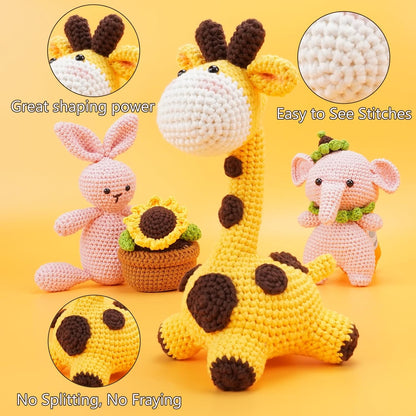200g Beginner-Friendly Yarn for Crocheting and Knitting, 4 Pack 320 m Worsted-Weight Medium #4; Easy-to-See Stitches with No Splitting Soft & Thick Yarn for Amigurumi and DIY Projects- Lemon Yellow