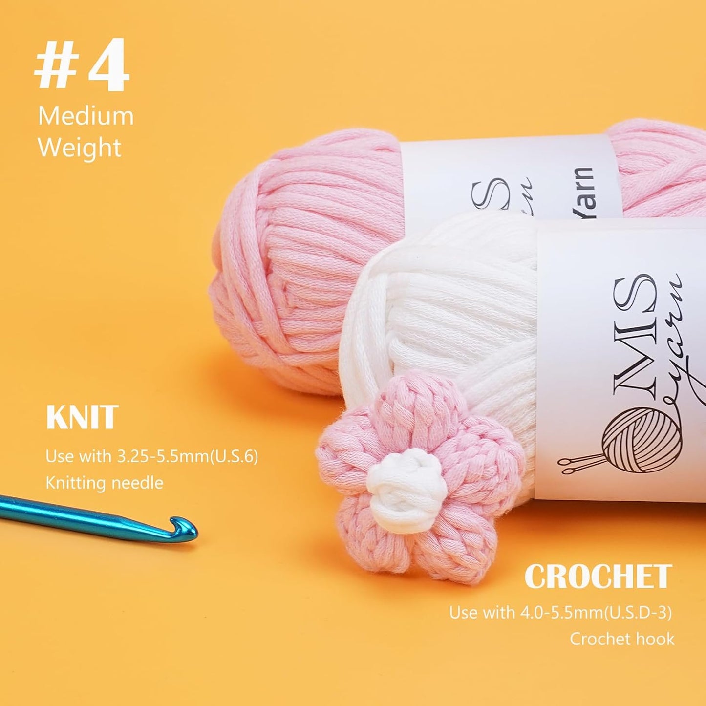 200g Beginner-Friendly Yarn for Crocheting and Knitting, 4 Pack 320 m Worsted-Weight Medium #4; Easy-to-See Stitches with No Splitting Soft & Thick Yarn for Amigurumi and DIY Projects- Lemon Yellow