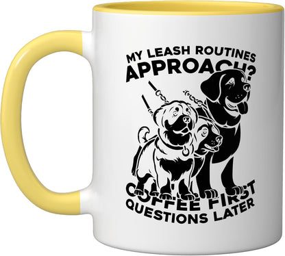 Walking Exercise - Pet Care Dog Walker Ceramic Mug, Yellow/White