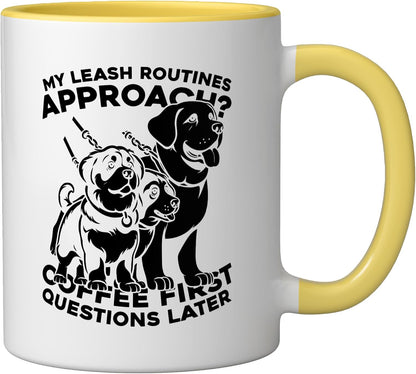 Walking Exercise - Pet Care Dog Walker Ceramic Mug, Yellow/White
