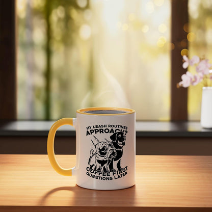 Walking Exercise - Pet Care Dog Walker Ceramic Mug, Yellow/White