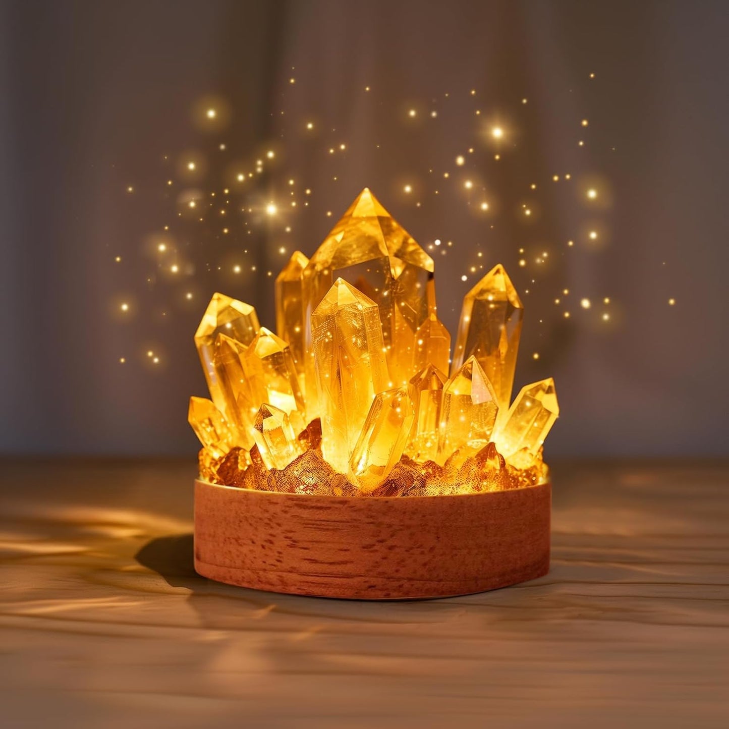 Citrine Crystal Night Light - Natural Healing Crystal Bedside Lamp Soft Warm LED Light USB Powered Home Decor Yellow Night Light for Bedroom, Living Room Ideal Gift for Women & Men (Warm Yellow)