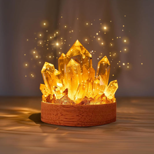 Citrine Crystal Night Light - Natural Healing Crystal Bedside Lamp Soft Warm LED Light USB Powered Home Decor Yellow Night Light for Bedroom, Living Room Ideal Gift for Women & Men (Warm Yellow)