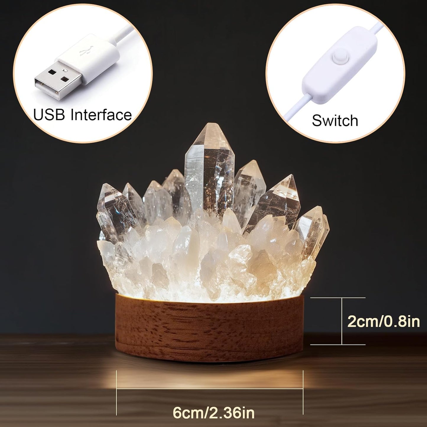 Citrine Crystal Night Light - Natural Healing Crystal Bedside Lamp Soft Warm LED Light USB Powered Home Decor Yellow Night Light for Bedroom, Living Room Ideal Gift for Women & Men (Warm Yellow)
