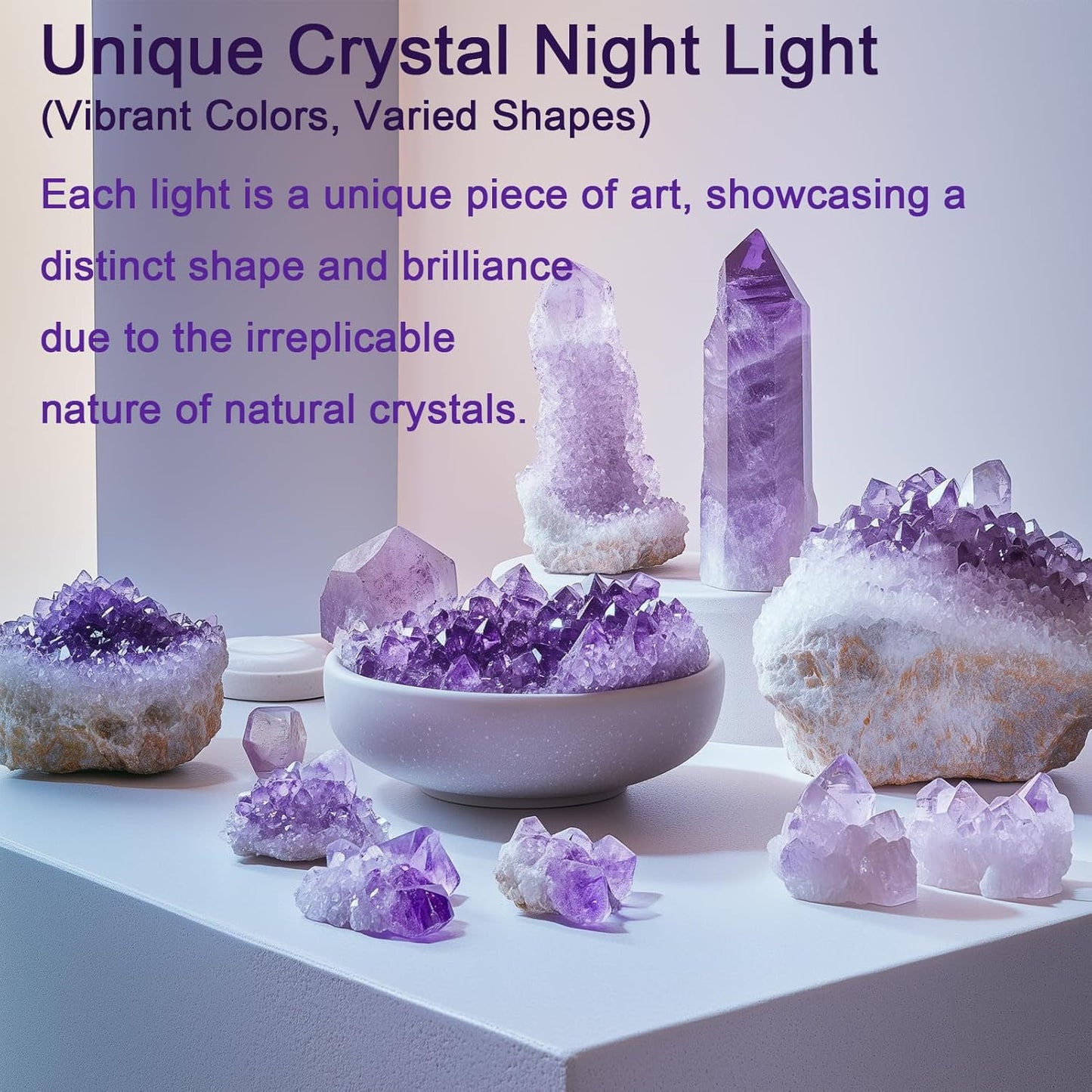 Citrine Crystal Night Light - Natural Healing Crystal Bedside Lamp Soft Warm LED Light USB Powered Home Decor Yellow Night Light for Bedroom, Living Room Ideal Gift for Women & Men (Warm Yellow)