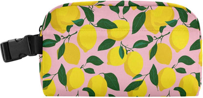 Light Pink Bg Yellow Lemon Lunch Bag Small Insulated Cooler Bag Mini Lunch Box with Zipper Pocket&Buckle, Portable Freezable Snack Pouch Meal Tote Bags with Handle for Work/Travel/School