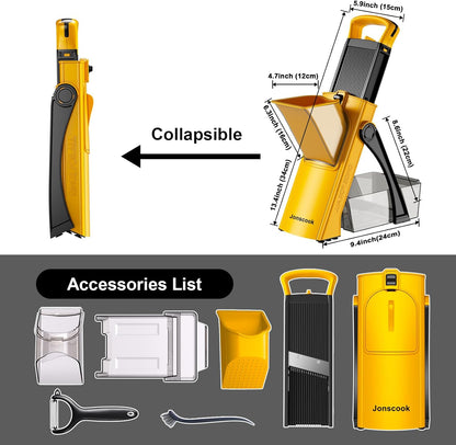 Safe Mandoline Food Slicer For Kitchen, Multifunctional Veggie Chopper Vegetable Cutter Slicer Dicer, All in 1, can Slice, Strips, Shred, Dice-Yellow