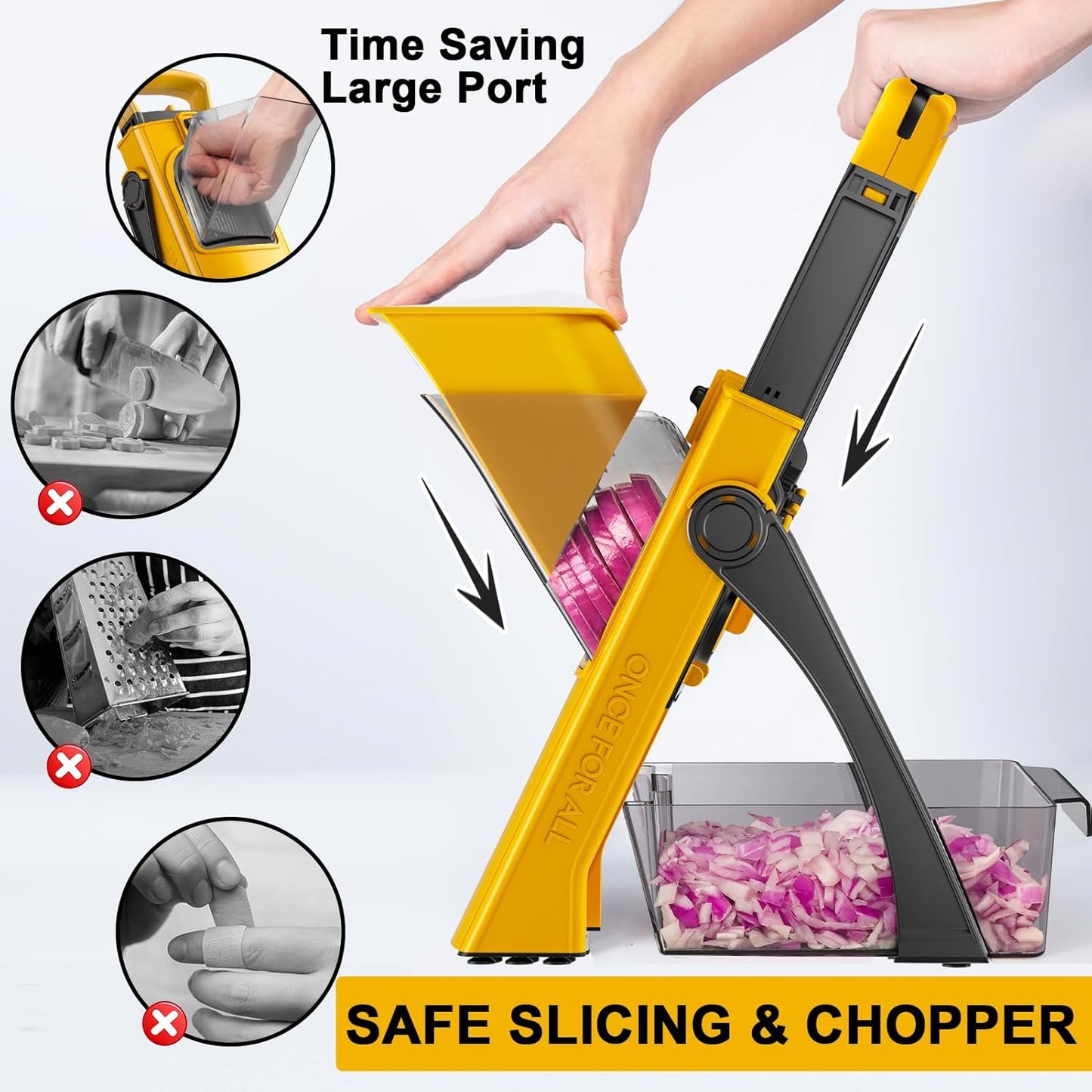 Safe Mandoline Food Slicer For Kitchen, Multifunctional Veggie Chopper Vegetable Cutter Slicer Dicer, All in 1, can Slice, Strips, Shred, Dice-Yellow