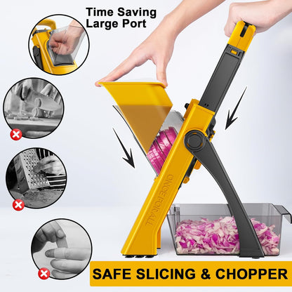 Safe Mandoline Food Slicer For Kitchen, Multifunctional Veggie Chopper Vegetable Cutter Slicer Dicer, All in 1, can Slice, Strips, Shred, Dice-Yellow