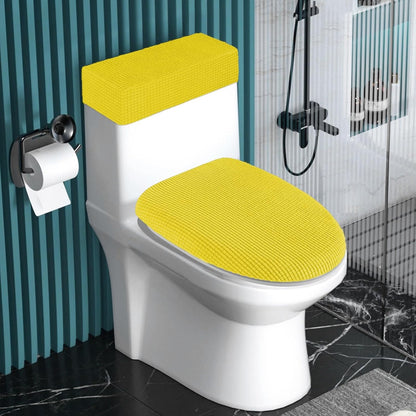Toilet Lid Cover and Toilet Tank Cover Stretch Toilet Covers Set for Bathroom, Polyester Spandex Jacquard Fabric, Machine Washable, with Elastic Bottom, Yellow
